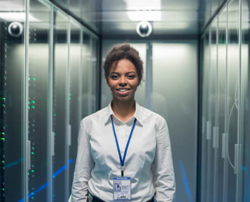 woman in server room